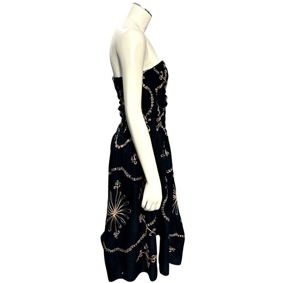 CCC Vintage Strapless Embroidered Black Dress With Gold Sequins Detailing Size S - Picture 4 of 6
